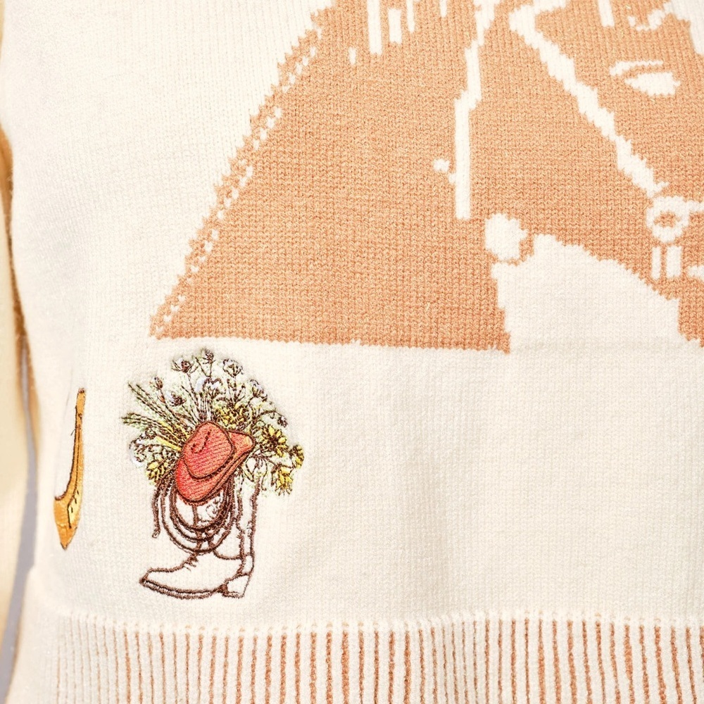 Blue B Horse Graphic Western Patch Sweater - Picture 3 of 4